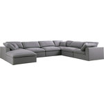 Meridian Furniture - Serene Linen Textured Fabric Deluxe Comfort 7-Piece U-Shaped Sectional, Gray - There's lots to love about the Serene linen textured deluxe cloud-like comfort modular collection, and this piece is not an exception. The soft Gray linen textured fabric is cozy and sleek to the touch while the overstuffed down/feather cushions provide gentle support so you can relax and unwind like a VIP. Customize your seating with this modular set by adding the pieces you like most. Latches under each piece make it easy to snap them into position for a look that's modern yet welcoming.