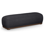 Meridian Furniture - Calum Upholstered Bench, Black, Chenille Fabric, Brown Walnut Finish - Being a benchwarmer is quite the experience when you're seated on this Calum black chenille fabric bench. This lovely bench has the bells and whistles your room is looking for, from its posh, comfy seat upholstered in soft chenille fabric to its classic shape. It's plump and cozy enough for snuggling up with a good book yet utilitarian enough to create a handy spot to sit while pulling on boots or shoes. Its solid wood frame adds durability to its midcentury modern design, making it quintessential for multiple spaces.