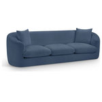 Meridian Furniture - Penelope Upholstered Sofa, Light Blue, Chenille Fabric - Discover the sophisticated charm of the Penelope sofa, crafted in luxurious soft light blue chenille fabric. This elegant piece features a solid wood inner frame for durability and a contemporary design that elevates any space. Included pillows enhance its comfort and style, making it an ideal centerpiece for gatherings. Transform your home with the true embodiment of refined taste and timeless beauty.