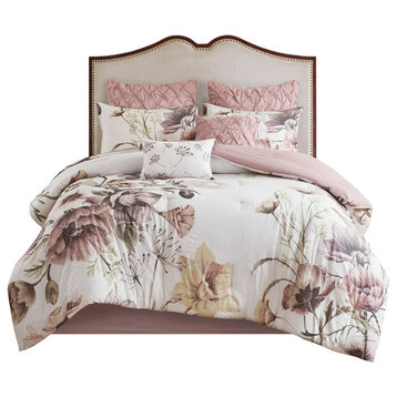 Madison Park Cassandra Shabby Chic Floral Comforter/Duvet Cover Set, Blush, Full