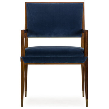 Roman Dining Arm Chair Vana Blue Velvet/Rosewood