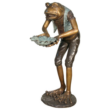 Frog Holding a Lotus Leaf Bronze Fountain Sculpture