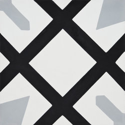 Moroccan Mosaic and Tile House - Berkane Handmade Cement Tile, Black/Gray, Sample - Wall And Floor Tile