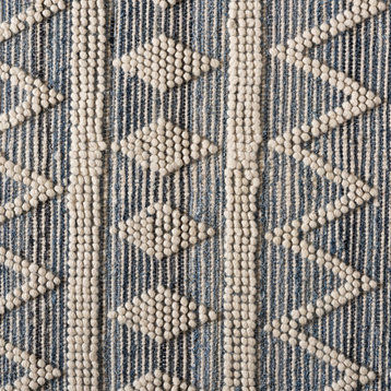 Modern and Contemporary Ivory and Blue Handwoven Wool Area Rug