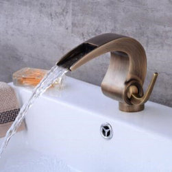 Antique Basin Faucet Brass Waterfall Art Designed Bathroom Sink Faucet FA0195 - Bathroom Sink Faucets