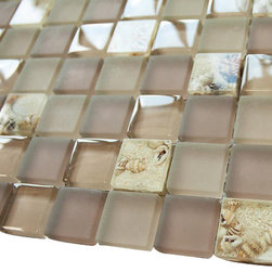 Matte Terra & Glossy Cream Sea Shells Glass Mosaic Tiles (Square Pattern) - Home Accessories & Decor