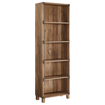 Oxford 71" Height 5 shelves Wooden Farmhouse Bookcase in Rustic Oak