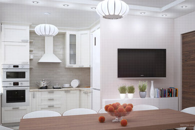 Визуализация интерьера квартиры в современном стиле с классической кухней