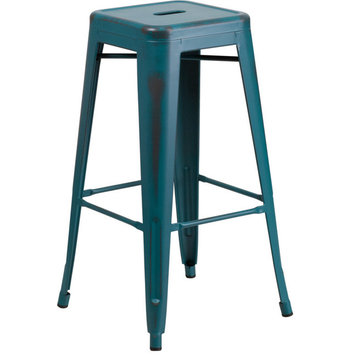 Flash Furniture 30" High Backless Distressed Kelly Blue Metal Indoor Barstool
