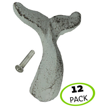 White Cast Iron Whale Tail Drawer or Cabinet Door Pulls Set of 12