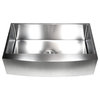 36" Curved Front Apron Single Bowl Stainless Steel Kitchen Sink Package