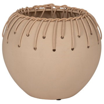 Ceramic 9"D Bowl, Weaving, Natural