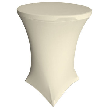 LA Linen Round Spandex Table Cover for Cocktail Tables, Ivory, 32"x32"