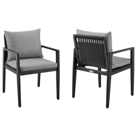 Cayman Outdoor Dining Chairs with Arms in Aluminum with Gray Cushions - Set of 2