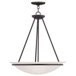Livex Lighting - Newburgh Pendant, Bronze - This three light pendant features a lustrous bronze finish with light glowing from within the large white alabaster glass bowl shape shade. complete a kitchen or dining room with this beautiful pendant.