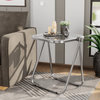 LeisureMod Lawrence Square Plastic Folding End Table With Iron Frame, Clear