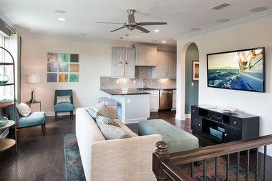 Inspiration for a mid-sized transitional dark wood floor home studio remodel in Jacksonville with beige walls