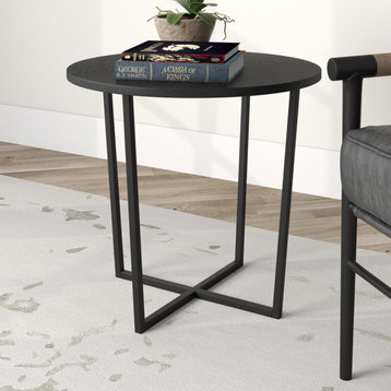 Pivetta 22 Wide Round Side Table With Mdf Top In Blackened Bronze/Black Grain