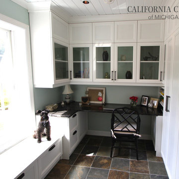 Traditional White Home Office with Quartz Countertop