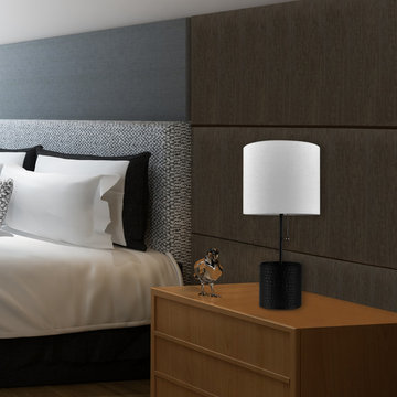 Cobain 19" Black Table Lamp with Fabric Shade and USB Port