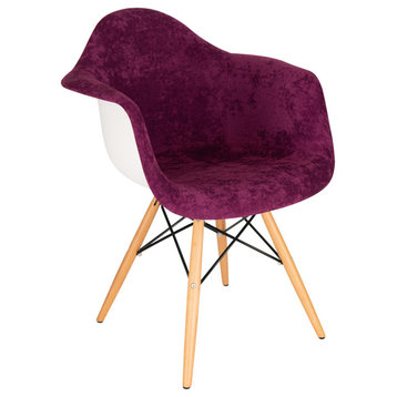 LeisureMod Willow Velvet Accent Chair Eiffel Wooden Base, Purple