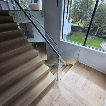 Project #129 | Modern White Oak Staircase with Slanted Risers