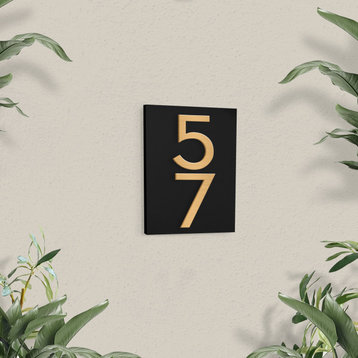 Small Simply Sweet Address Plaque + House Numbers, Black, Brass Font