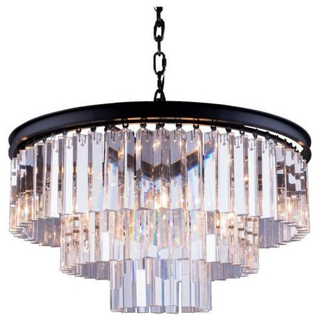 Elegant Lighting Sydney 9-Light Crystal Chandelier, Matte Black, Silver Shade Gr