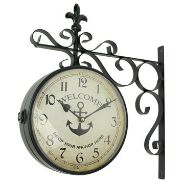 Drop Your Anchor Retro Double Sided Hanging Wall Clock Vintage Nautical Home De