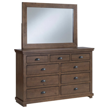 Willow Drawer Dresser & Mirror, Auburn Cherry Brown