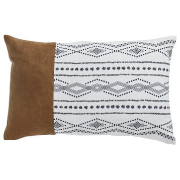 Benzara BM246940 Pillow With Emroidered Global Design, Set of 4, Brown and White