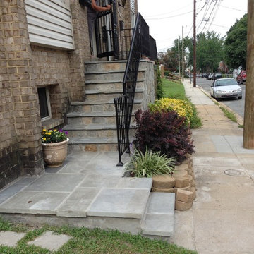 Flagstone Stoop in Washington DC with Natural Stone Veneer and Custom Rails