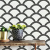 Mosaic Scallop Black and Cream Peel and Stick Wallpaper