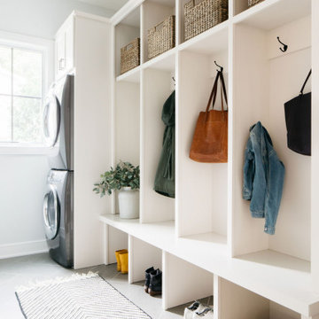 White Mudroom and Laundry Room with Storage