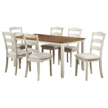 West Lake 7 pc Wood Dining Table Set Tobacco Finish Top and Cream Base