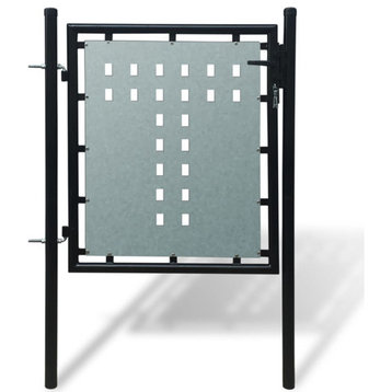 vidaXL Fence Gate Garden Entrance Gate with Posts 39.4"x49.2" Black Single Door