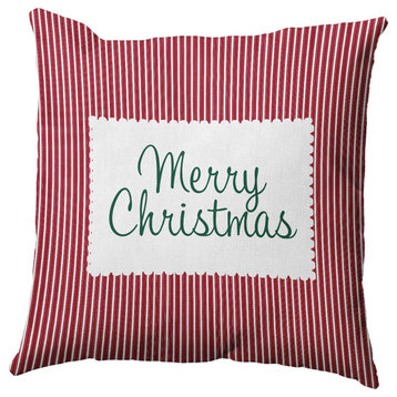 Merry Christmas Ticking Accent Pillow, Haute Red, 26"x26"