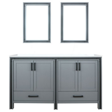 Ziva Dark Grey 60" Double Vanity, Cultured Marble Top, 22" Mirrors
