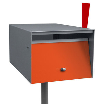 Rural Stainless Steel (Casing) Mailbox (No Lock w/Flag), Orange