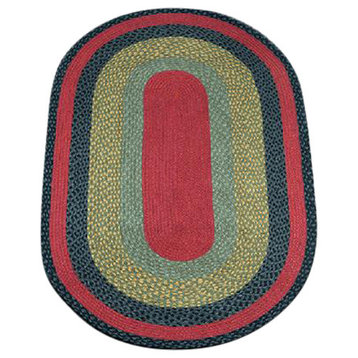 Burgundy, Olive and Charcoal Braided Rug, 36"X60" Oval