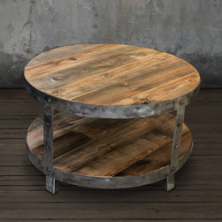 Round Wood Coffee Table, Steel - Coffee Tables