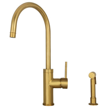 Akicon One-Handle Copper Widespread Kitchen Faucet, Side Sprayer, Brushed Gold
