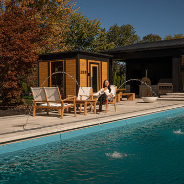 Backyard Poolside Sauna and Interlocking Patio