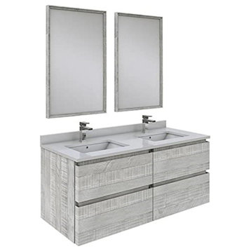 48" Wall Hung Double Sink Modern Bathroom Vanity With Mirrors, Ash