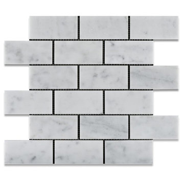 2 X 4 Carrara White Marble Polished Brick Mosaic Tile