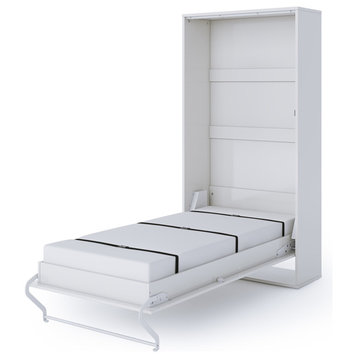 INVENTO Vertical Wall Bed With 2 Side Cabinets, White/White, With Mattress 35.4 X 78.7 Inch