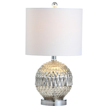 Krister 20.5" Glass and Metal LED Table Lamp, Silver and Ivory