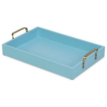Wood Tray With Side Gold Handles, Baby Blue