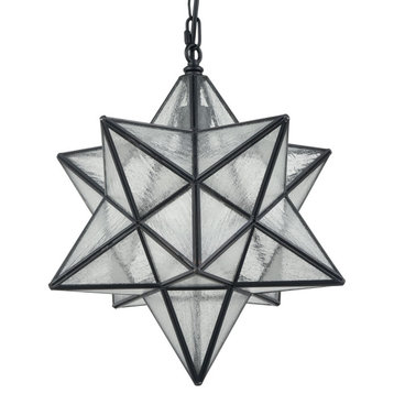 Moravian Star Pendant Light Star Glass Lights With Chain, Seeded Glass, 16"