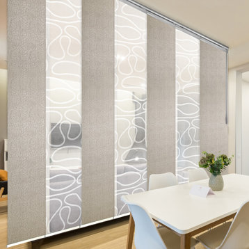 Calisto-Marguerite 7-Panel Track Extendable Vertical Blinds 110-153"x94", Satin Nickel Track